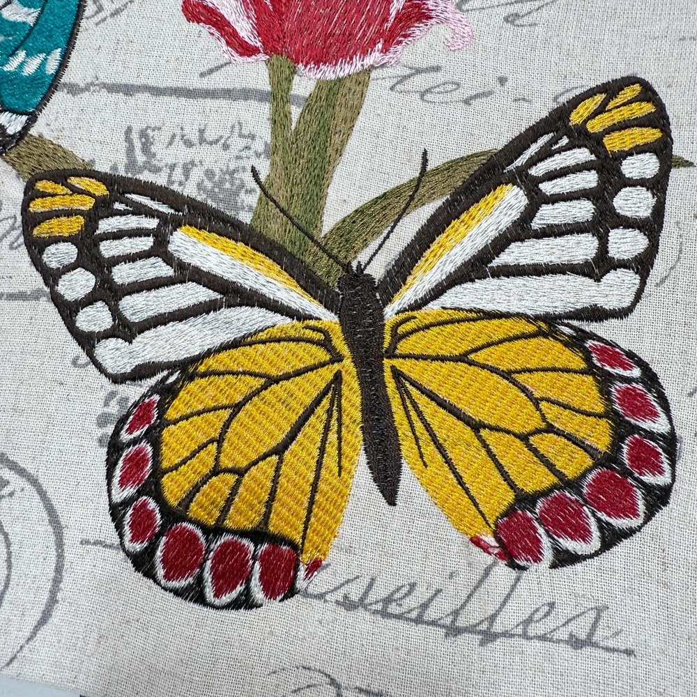 Bed Bath & Beyond Embroidered Butterflies Flower Wall Art 12x12 Boho Shabby Chic - Picture 2 of 5